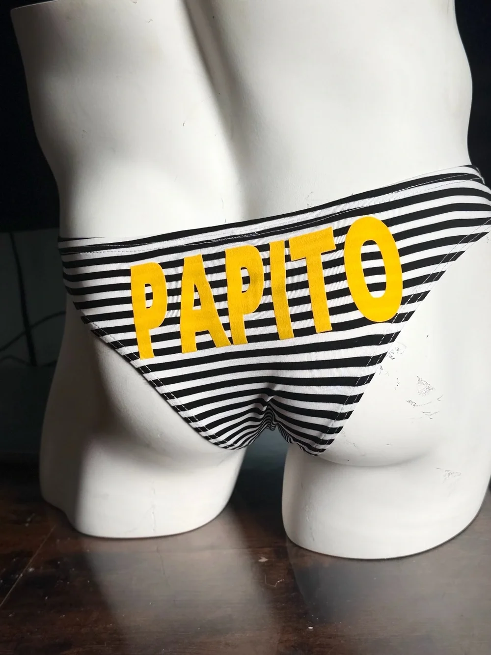 Papito men's pack of 3 Striped Bikini Bottoms - Black & White with Yellow Logo